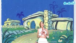 Cuki zsenge wilma flintstone cosplayben masturbál és cumizza a nagyméretű fazsat